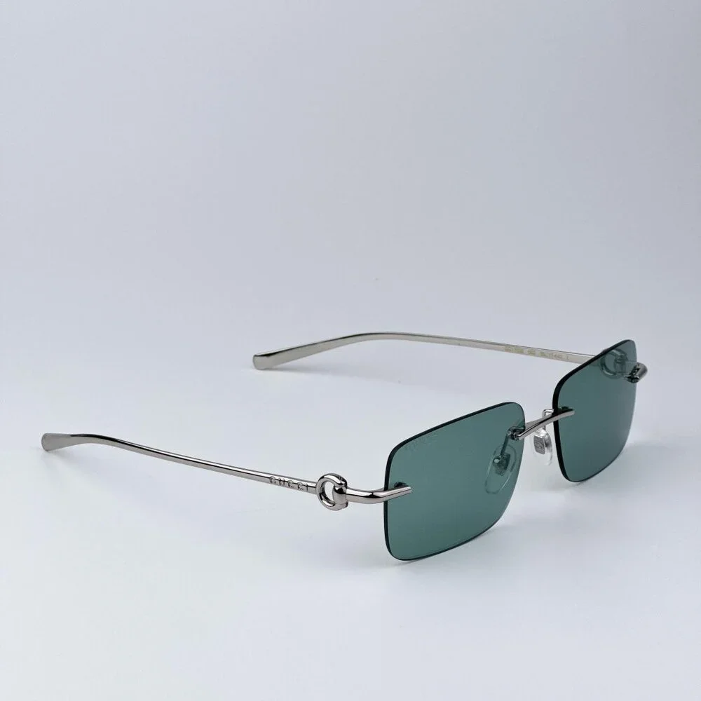 Gucci GG1703S 002 Men BRAND NEW Sunglasses Silver Green Mirror Rectangle